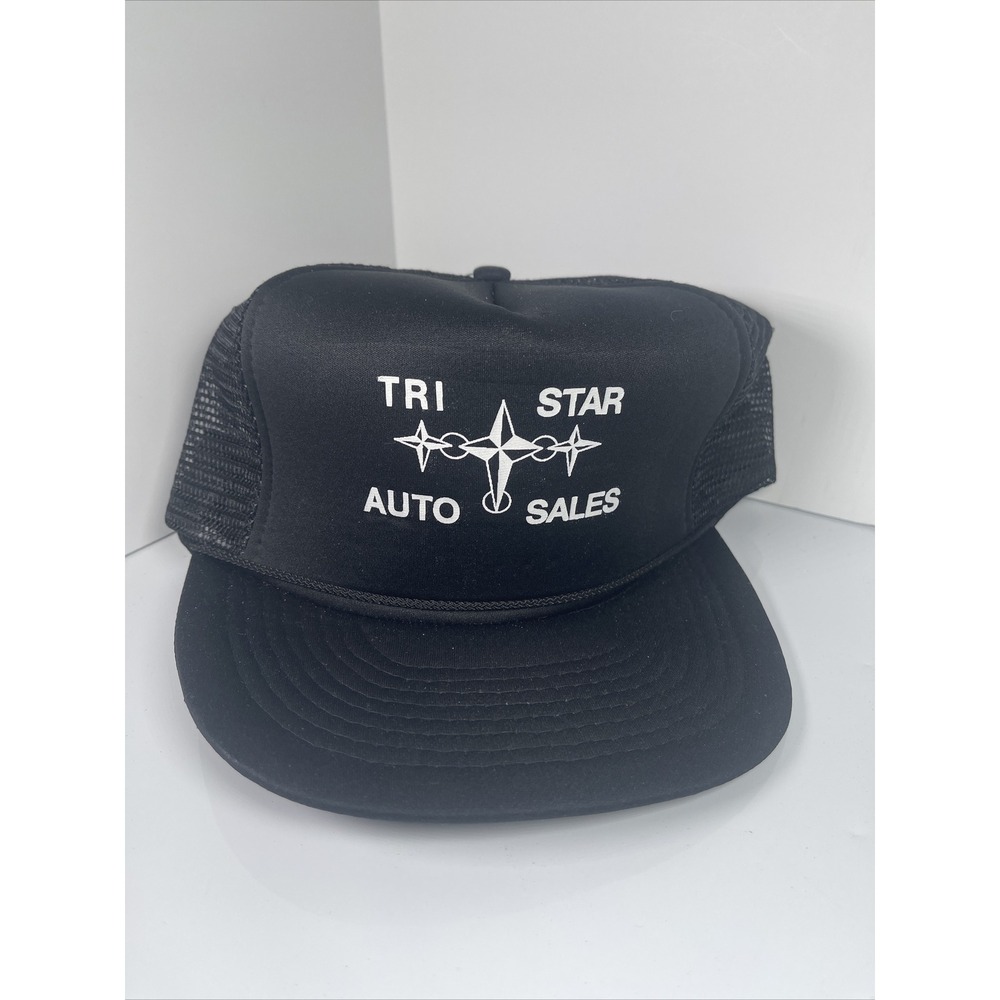 Vintage Tri‎ Star Auto Sales Black Mesh Snapback Hat Cap Rope Cars Mohrs